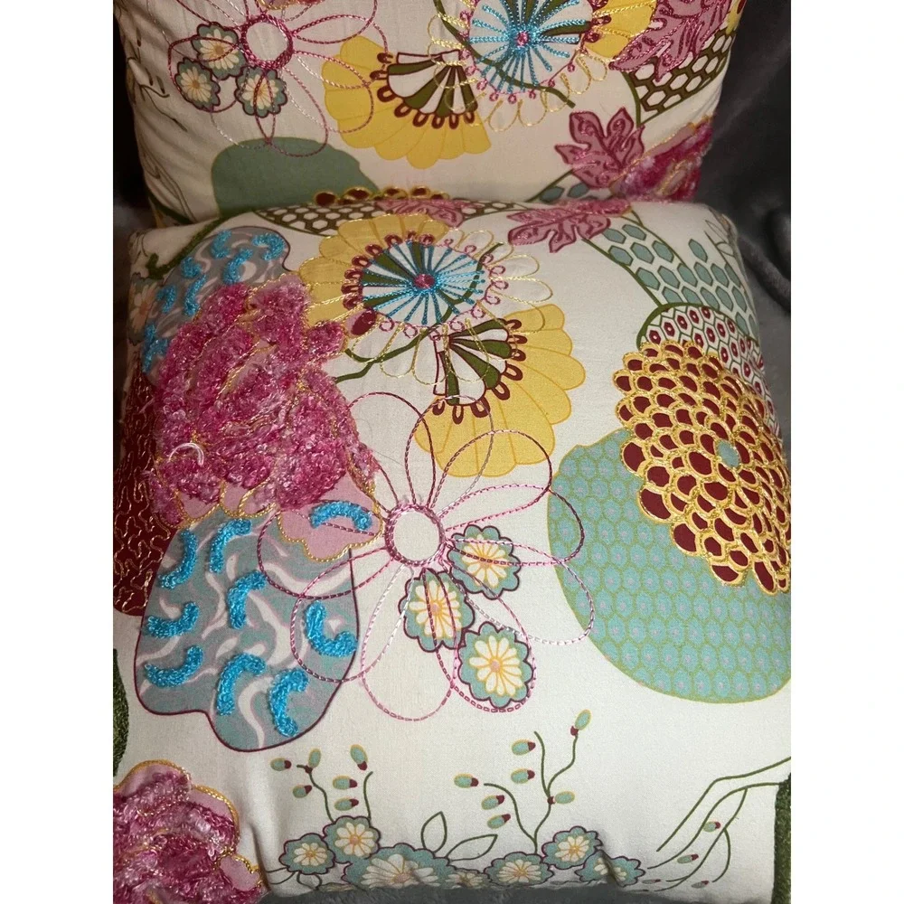 Pier 1 16x16 Pillow Covers Set of 2 Floral Embroidered Boho Whimsy Pink Throw